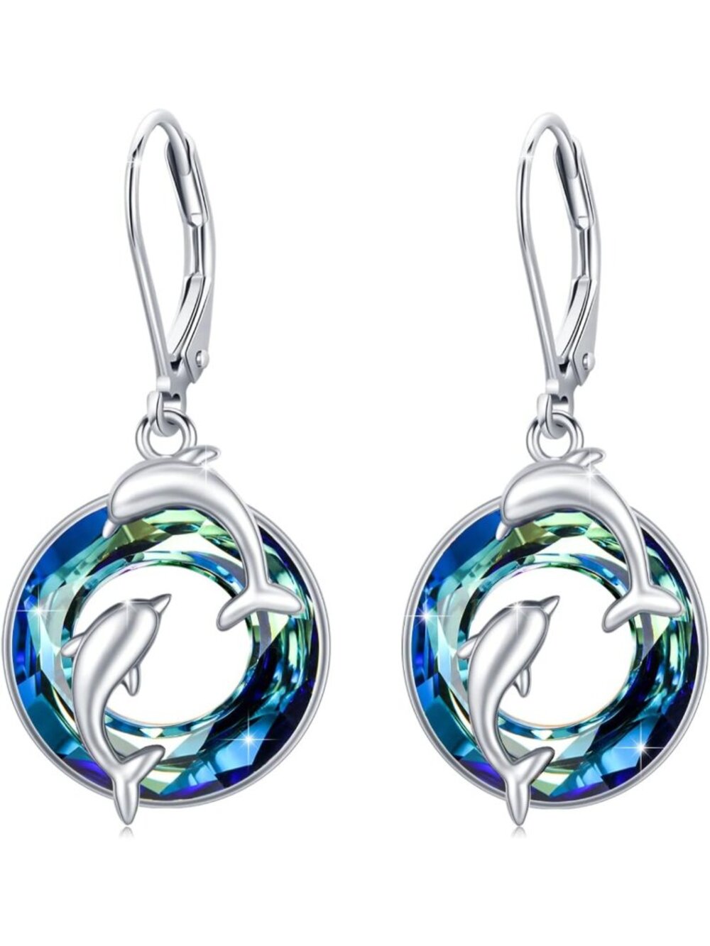 Sterling Silver Double Dolphin Dangle Earrings | Ocean Sea Animal Jewelry for